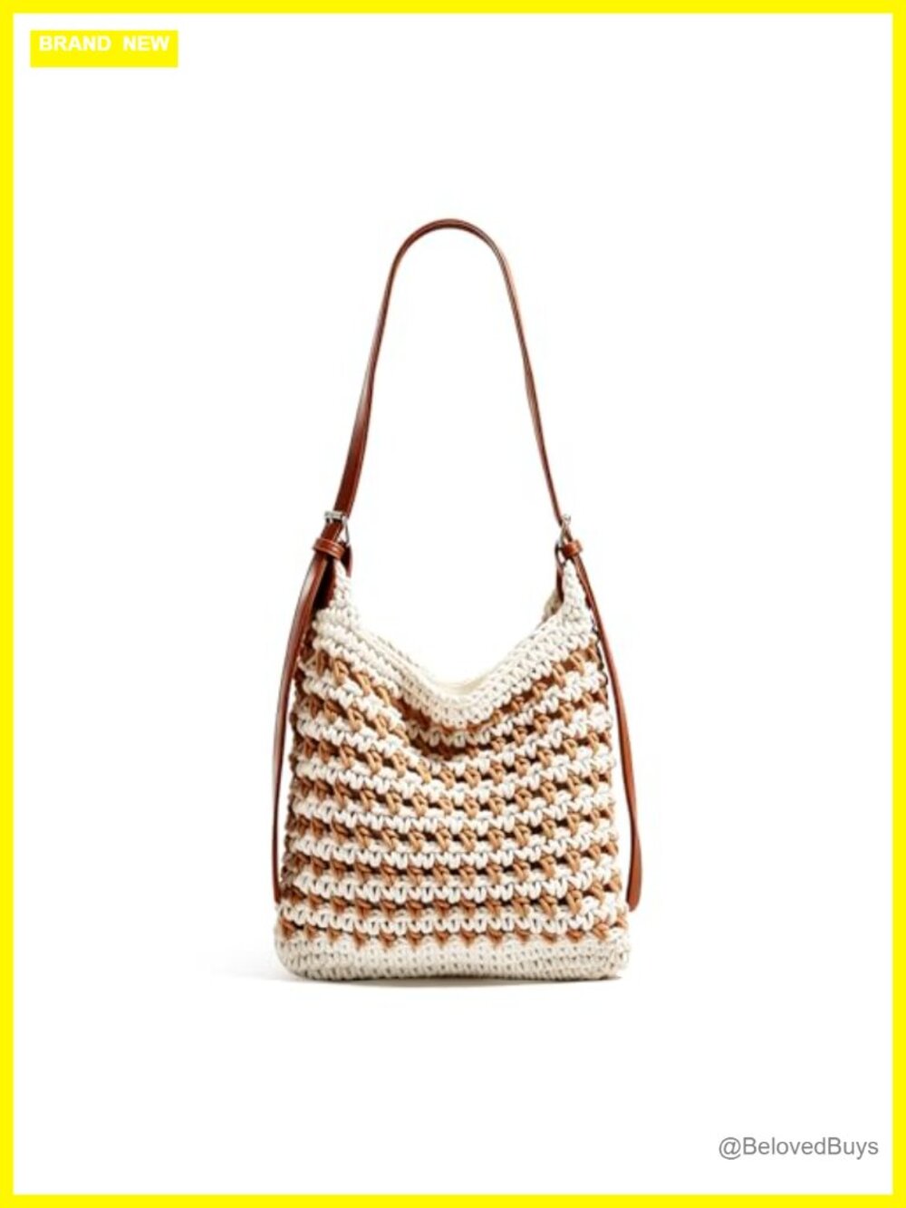 Handcrafted Crochet Shoulder Bag with Striped Pattern Zipper Pocket